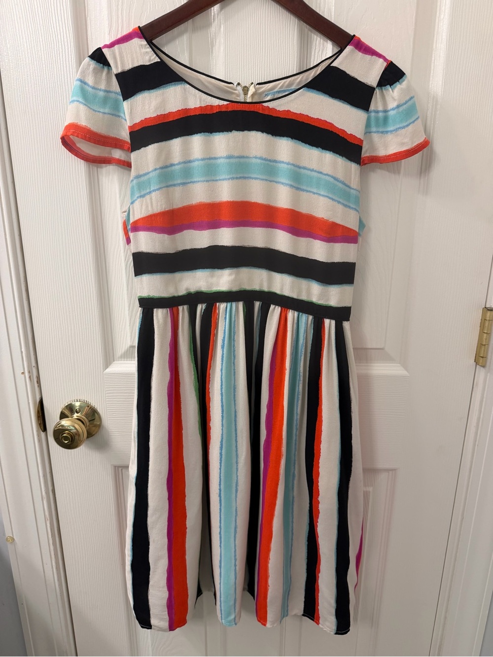 Anthropology Maeve Multi-Stripe Short Sleeve Dress - Colorful Stripe w/ Pockets